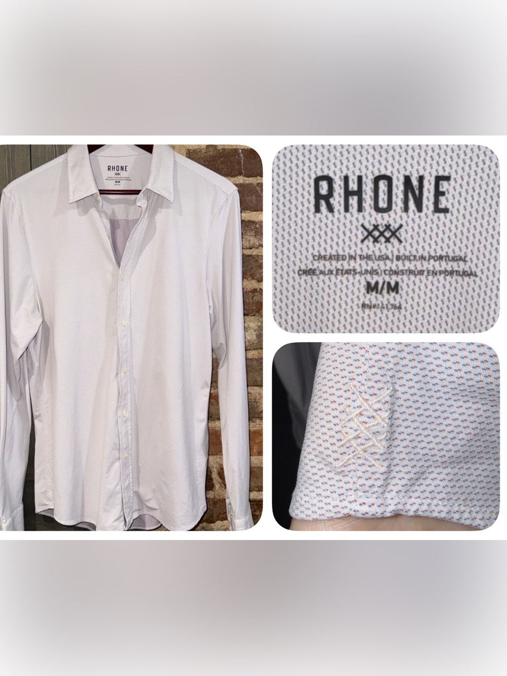 Rhone Commuter Shirt Mens M Micro check button  Up preppy office career luxury